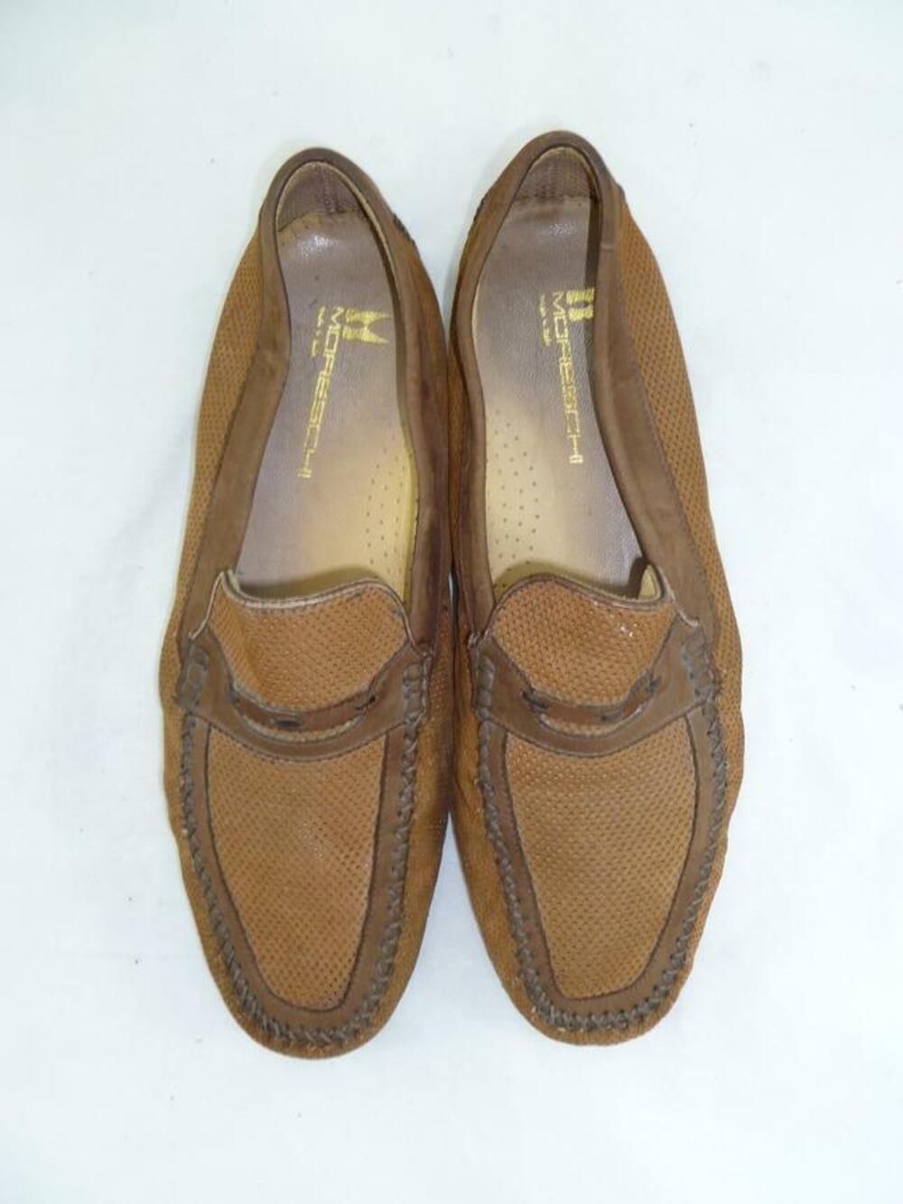 MORESCHI BAHAMAS USED MEN 9.5 PERFORATED LEATHER DRIVING MOCASSINS/PENNY LOAFERS